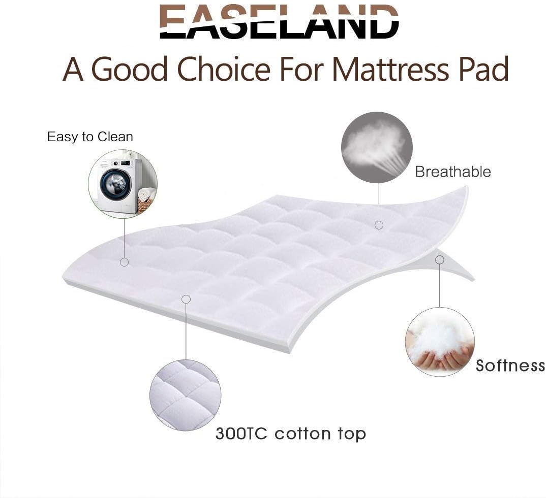EASELAND Funda de colchón tamaño Queen, protector de colchón acolchado con parte superior de algodón, se estira hasta 8-21 pulgadas, bolsillo profundo, colchoneta refrescante (60x80 pulgadas, blanco)