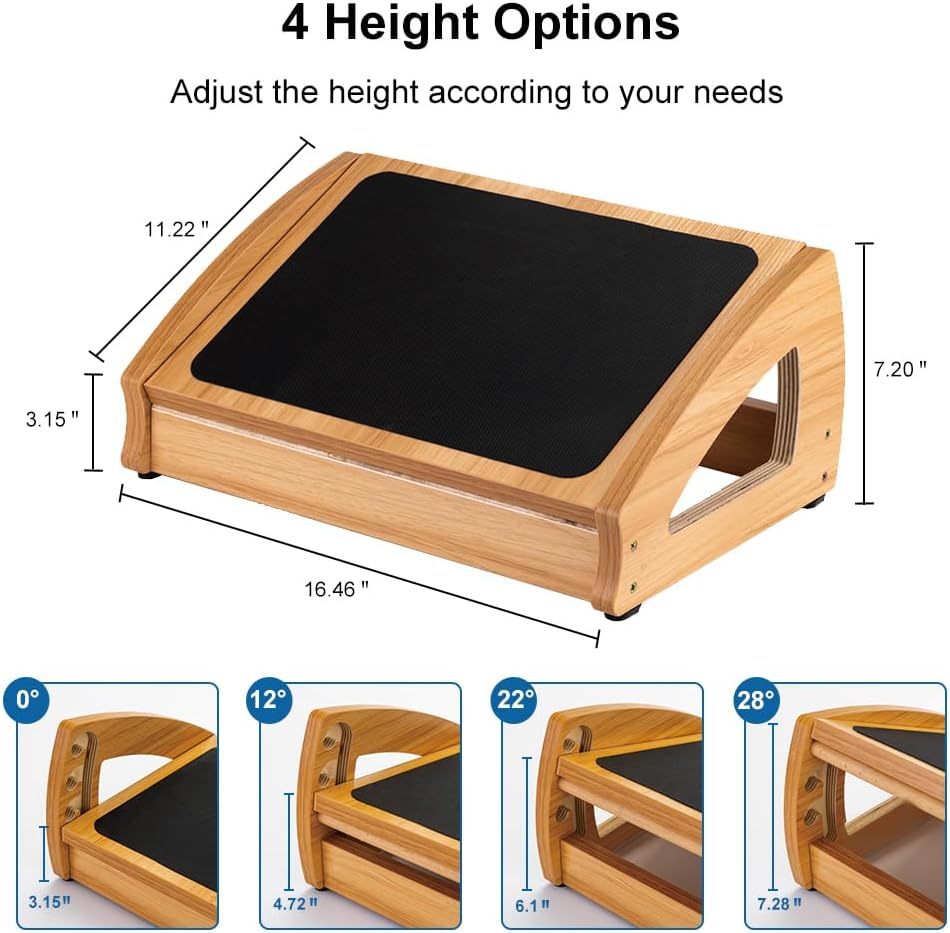 Lámpara StrongTek Reposapiés ergonómico debajo del escritorio, reposapiés de oficina de madera de 3 alturas ajustables, gran superficie antideslizante, mejora la postura y la circulación sanguínea, hasta 400