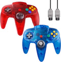 ZeroStory Classic N64 Controller, Controlador N64 con cable mejorado Joystick para Consola de Videojuegos N64 (Rojo Transparente y Azul Transparente)