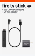 Paquete de Amazon Fire TV Stick 4K (último modelo) con cable de alimentación USB-C (5 ft) y adaptador de corriente de 5 W
