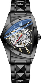 Tiong Triangle Skeleton Reloj Mecánico Automático para Hombre, Correa de Acero Inoxidable Reloj Deportivo para Hombre