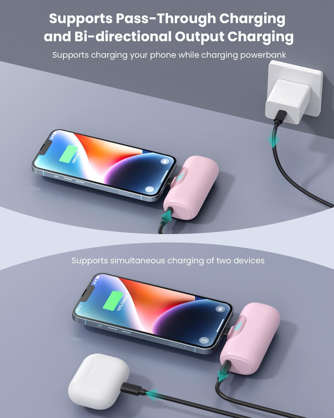 Mini cargador portátil para iPhone, batería mejorada de 22.5 W PD d...