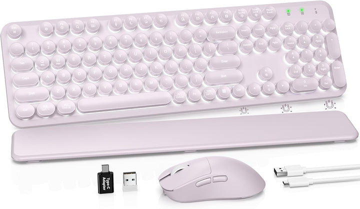 Combo de teclado y mouse inalámbricos, teclas redondas retroilumina...