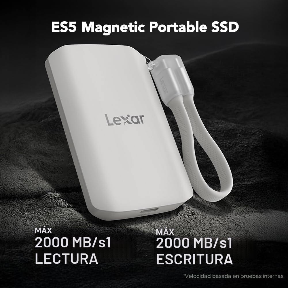 Lexar SSD externo magnético ES5 de 2 TB, hasta 2000 MB\/s, compatib...