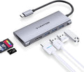 LENTION Hub USB-C con HDMI 4K, 3 USB 3.0, lector de tarjetas SD/Micro SD 3.0, compatible con MacBook Pro/Air, Mac Air/Surface, Chromebook, iPhone 15 o más, adaptador de controlador estable (gris