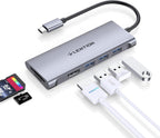 LENTION Hub USB-C con HDMI 4K, 3 USB 3.0, lector de tarjetas SD/Micro SD 3.0, compatible con MacBook Pro/Air, Mac Air/Surface, Chromebook, iPhone 15 o más, adaptador de controlador estable (gris