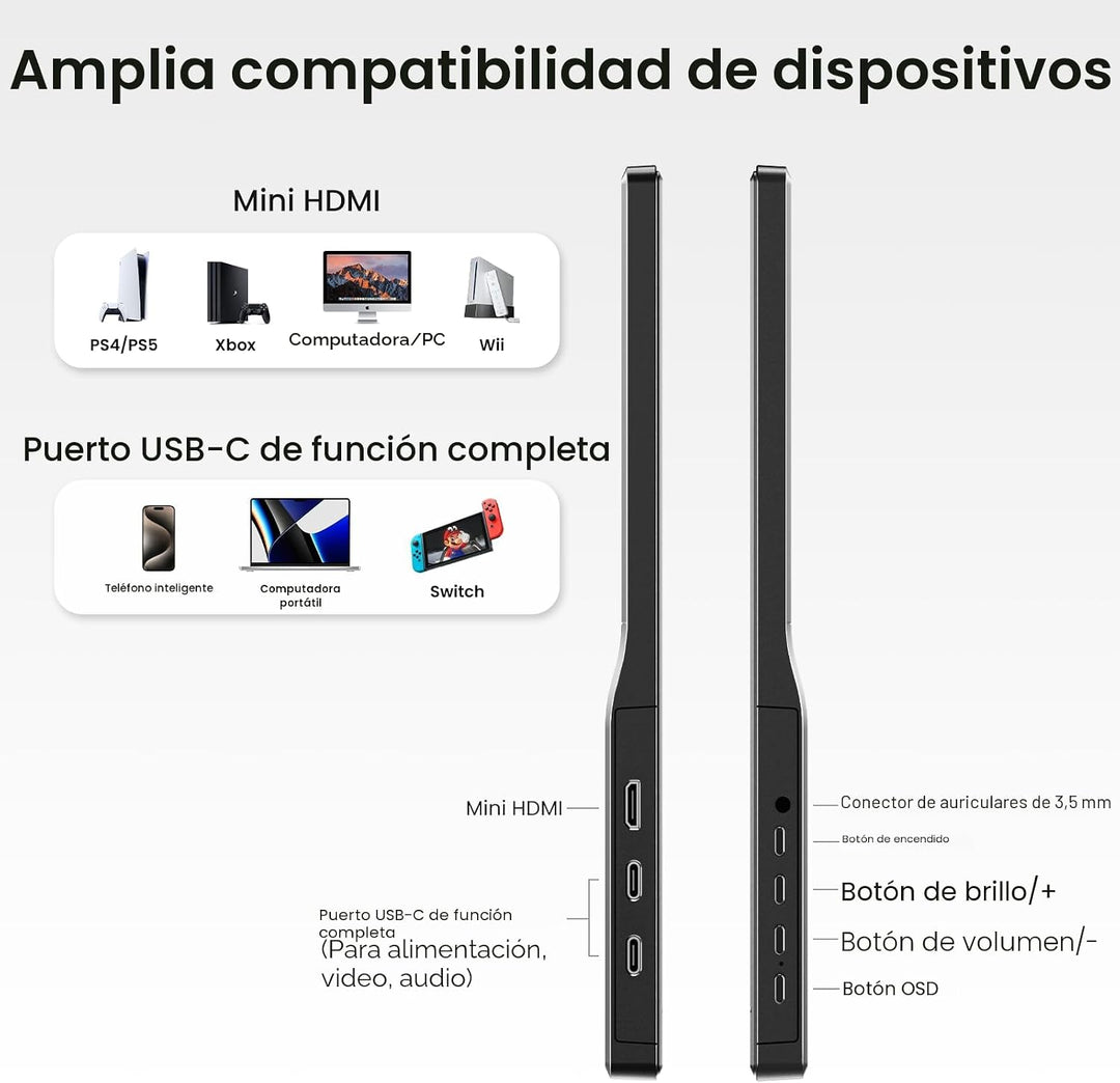 KQC Monitor portátil de 15.6 pulgadas, pantalla IPS FHD 1080P, moni...