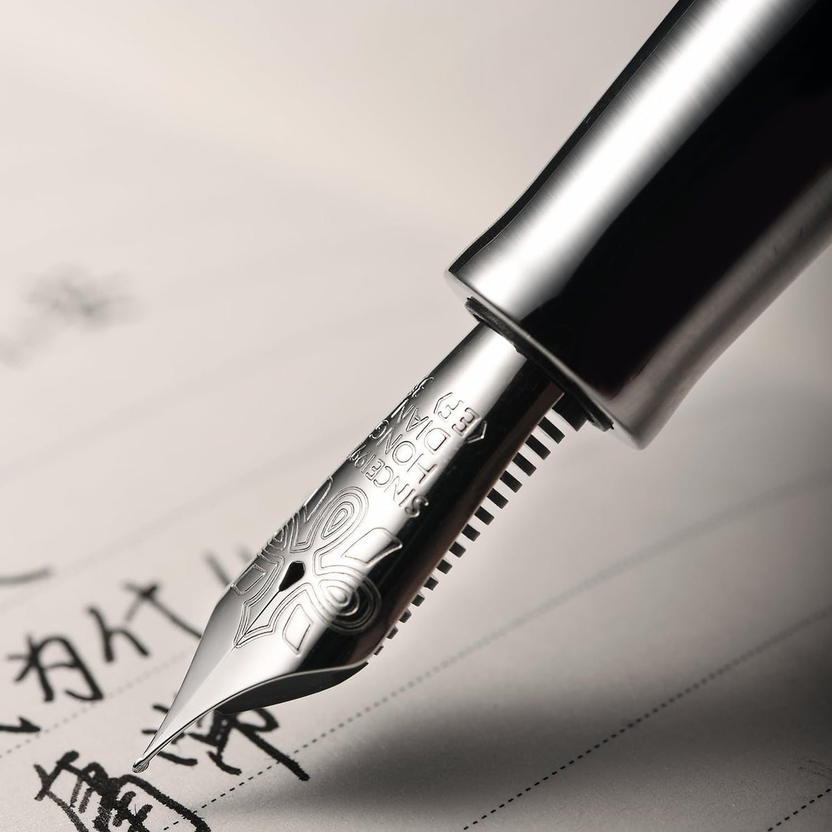 HONG DIAN D1 Pluma estilográfica Piston Fine Nib, esqueleto hueco & resina con estuche metálico (Plata)