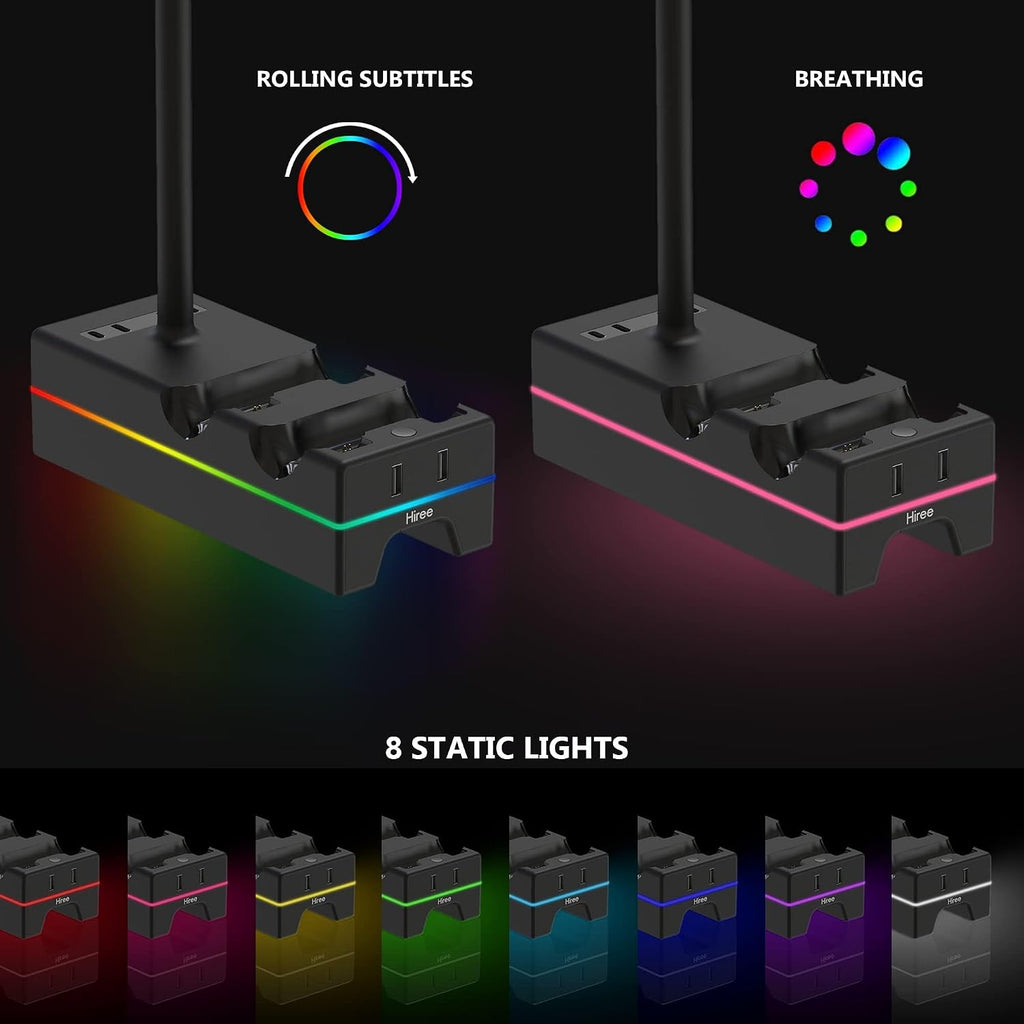 Cargador para PS5 con puerto de carga USB y toma de corriente, estación de carga RGB DualSense para controles de Playstation 5 con soporte para audífonos, accesorios PS5