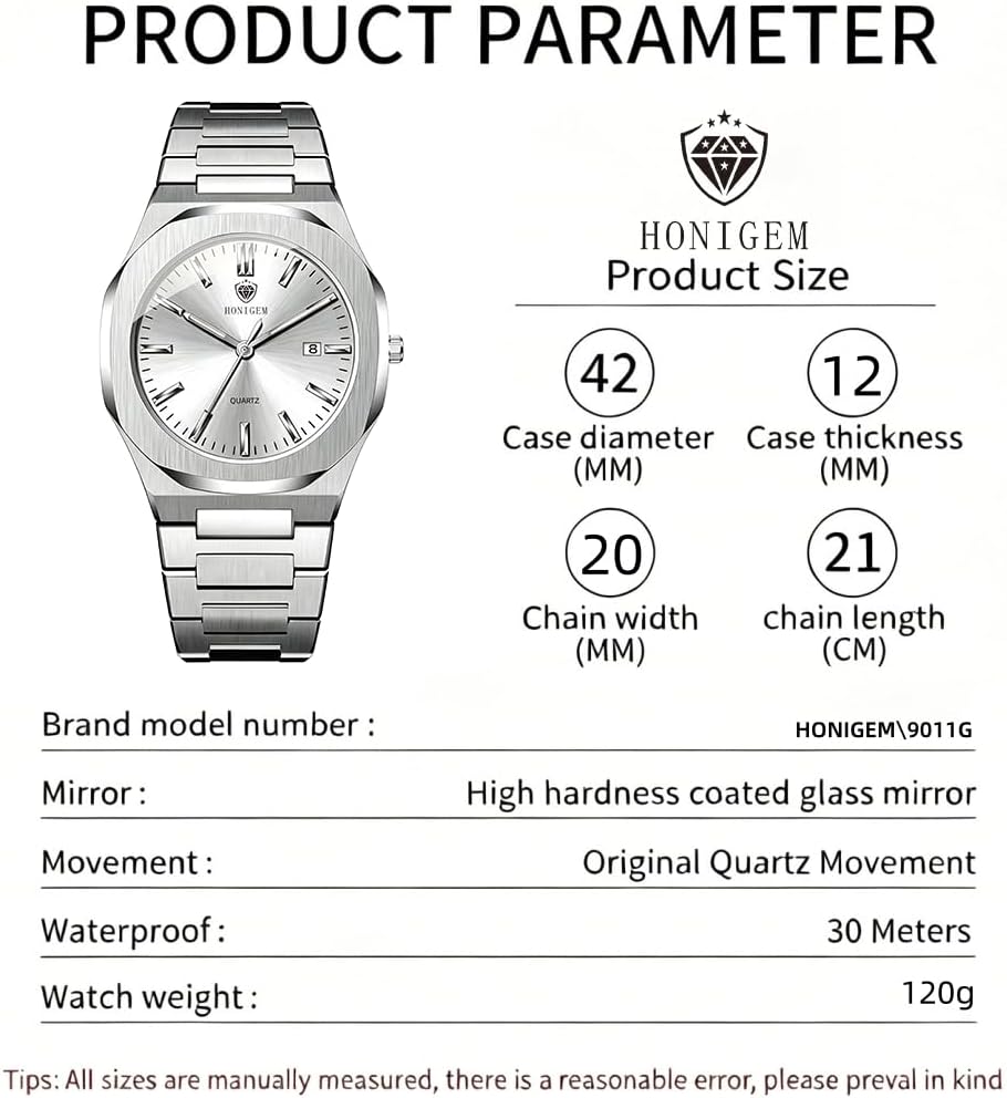 Relojes de negocios de cuarzo de acero inoxidable de cara grande de