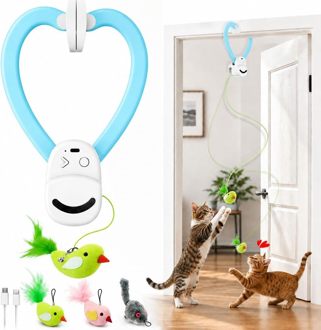 Juguetes interactivos para gatos de interior: varita de plumas de ave voladora automática, ejercicio de persecución, enriquecimiento, estimulación, colgante duradero seguro recargable por USB para