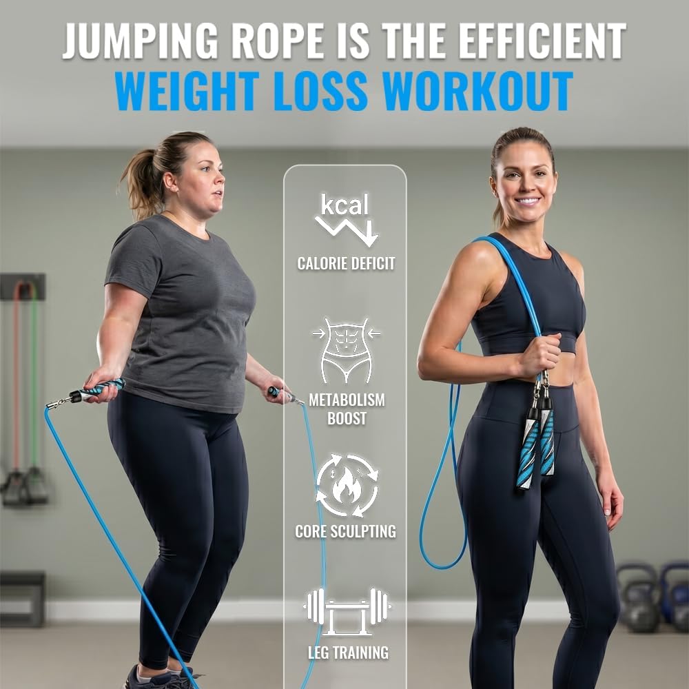 Hererope - Cuerda de saltar 3 en 1 para hombres y mujeres, 1/6 lb, 1/4 lb, 1/2 lb, juego de cuerda de saltar con pesos intercambiables con rodamiento de bolas de precisión, agarre de cuero