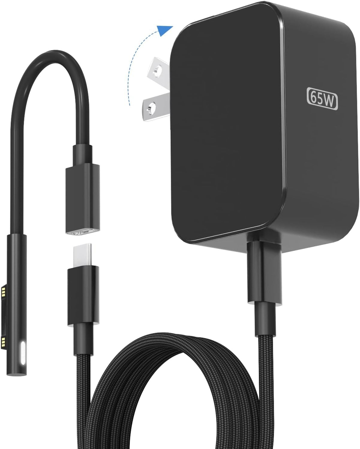 Nuevo cargador de superficie de 65 W con enchufe de CA plegable, compatible con cargador Surface Pro 13 11, 12, 10, 9, 8, 7+, 7, 6, 5, 4, 3, X, Surface Book3, 2, 1, laptop y tableta, compatible con