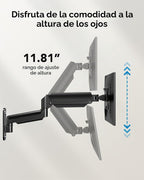 HUANUO Soporte de pared para monitor de computadora para pantallas de 22"-35", brazo de monitor de montaje en pared para juegos con capacidad para hasta 26.4 libras, soporte Vesa con inclinación, giro