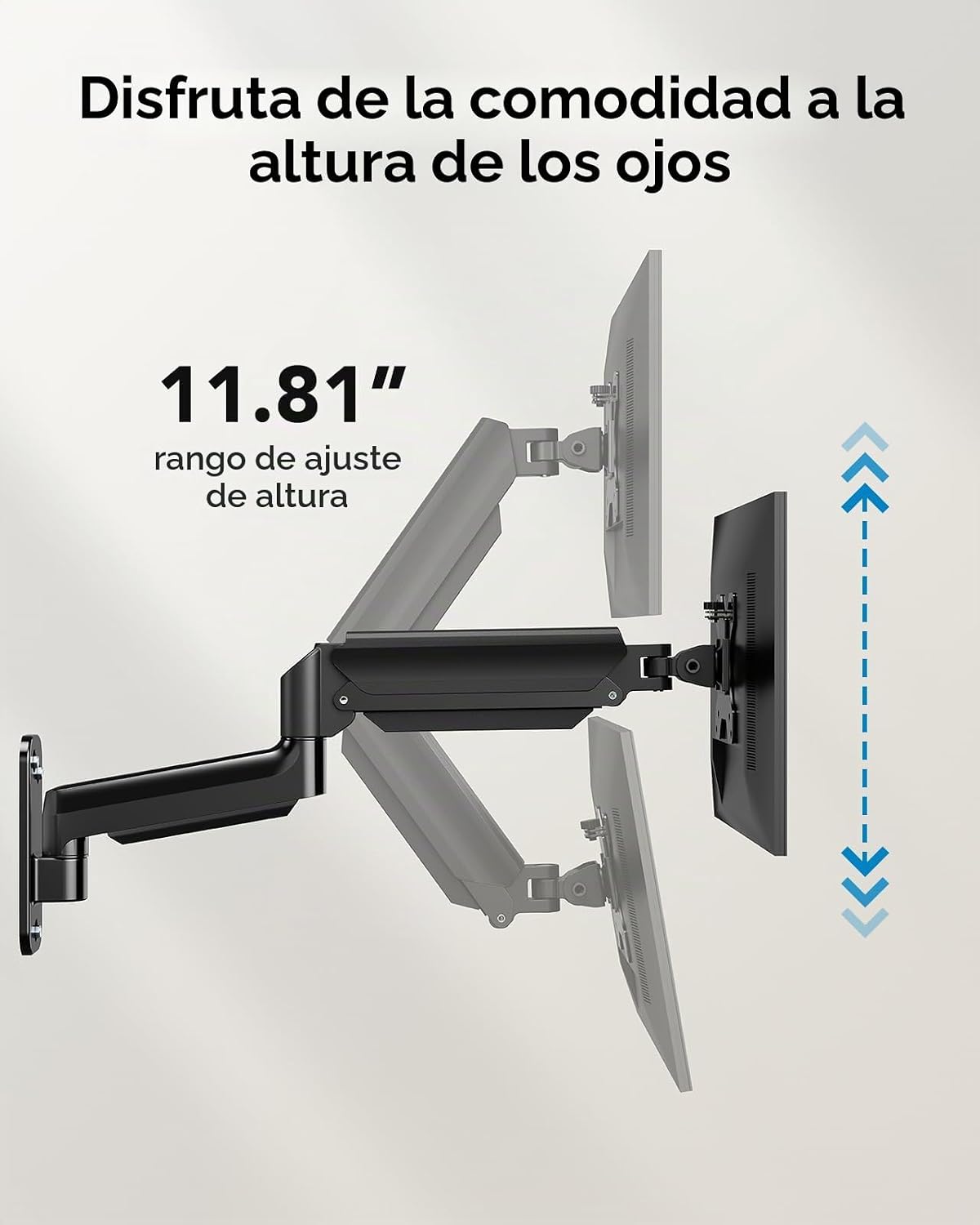 HUANUO Soporte de pared para monitor de computadora para pantallas de 22"-35", brazo de monitor de montaje en pared para juegos con capacidad para hasta 26.4 libras, soporte Vesa con inclinación, giro