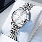 OLEVS Reloj Analógico de Cuarzo para Mujer, Acero Inoxidable Plateado de Dos Tonos, Moda, Resistente al Agua, Luminoso, con Fecha y Día, Relojes de Pulsera para Damas