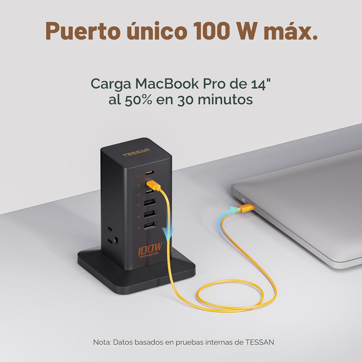 Estación de Carga PD 100W, TESSAN Multifuncional de 9 Entradas USB C para iPhone 17/16/15, MacBook, Tablet, Cargador Rápido de Escritorio para Teléfono con 3 AC, 3 Puertos USB-A, Accesorios para Hogar