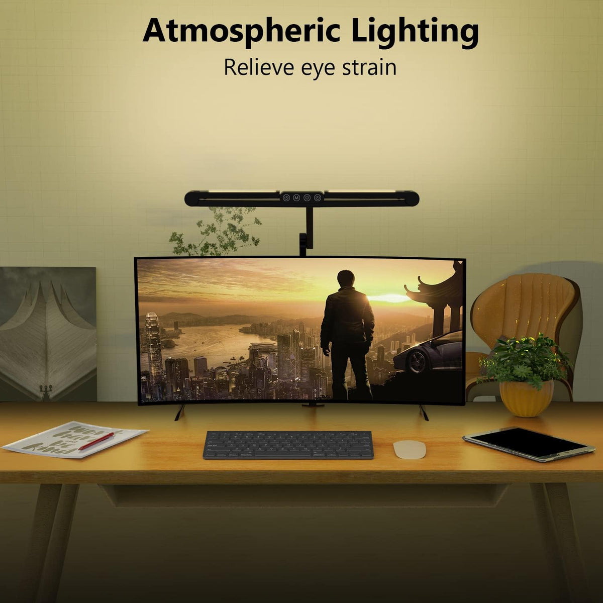 Lámpara Lámpara de escritorio LED con abrazadera, lámpara de escritorio de arquitecto para oficina en casa con iluminación ambiental, luz de escritorio LED ultra brillante de 24 W con atenuación automática y templado continuo