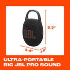 JBL Clip 5 - Altavoz Bluetooth ultraportátil, impermeable y a prueba de polvo, sonido Big JBL Pro con graves intensos, mosquetón integrado, hasta 12 horas de juego, fabricado en parte con materiales
