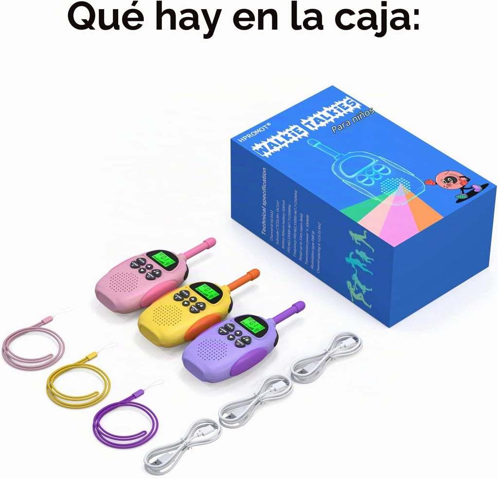 Walkie Talkies para niños recargables, paquete de 3, walkie talkies de largo alcance, radio de 22 canales y 2 vías, juguete de cumpleaños para niños de 3 a 12 años, niños y niñas, para