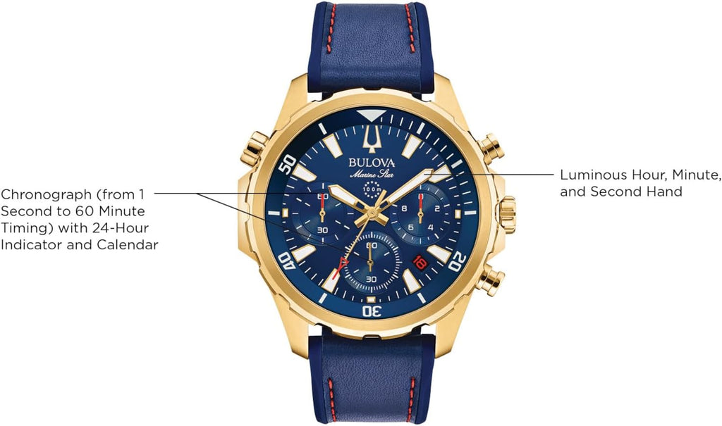 Reloj cronógrafo de cuarzo Bulova para hombre Marine Star Series B en acero inoxidable, 6 manecillas