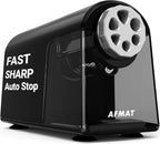 AFMAT Sacapuntas eléctrico para aula, 6 agujeros, sacapuntas de alta resistencia para el hogar, sacapuntas enchufable para lápices de 0.236 a 0.394 pulgadas, parada automática, súper rápido, ahorra lápices, PSX2