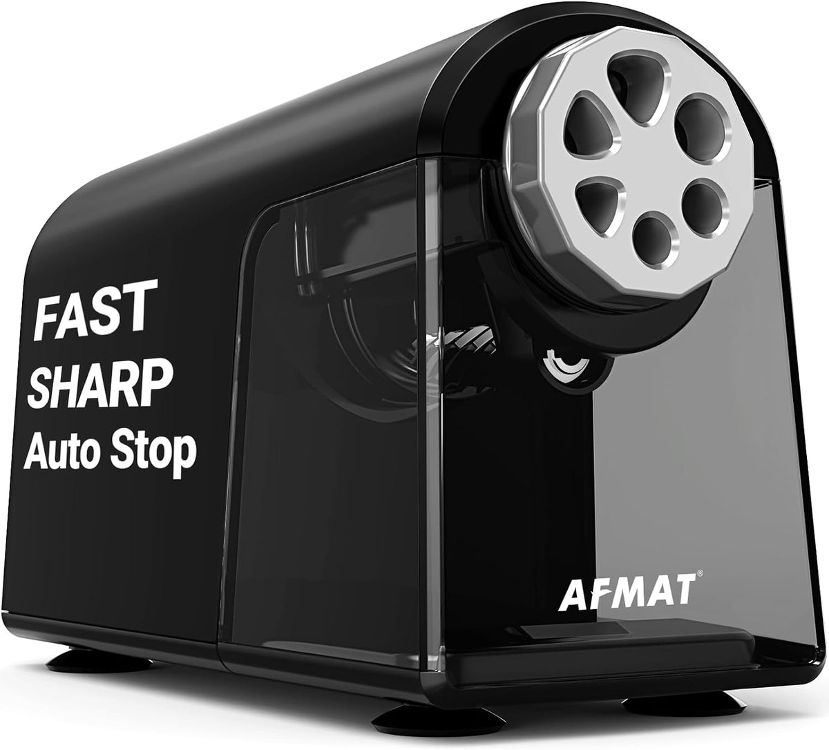 AFMAT Sacapuntas eléctrico para aula, 6 agujeros, sacapuntas de alta resistencia para el hogar, sacapuntas enchufable para lápices de 0.236 a 0.394 pulgadas, parada automática, súper rápido, ahorra lápices, PSX2