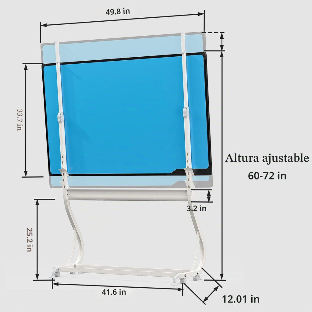 Pizarra de escritura móvil LCD con soporte, pizarra blanca rodante de 50 x 34 pulgadas sobre ruedas, pizarra blanca portátil con mensajes para oficina, hogar, exteriores, altura ajustable de