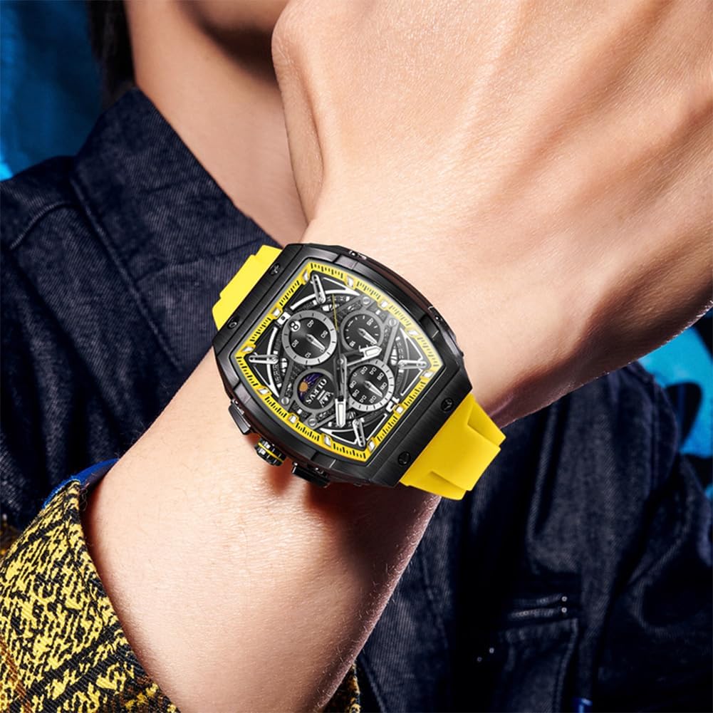 OLEVS Relojes para Hombre Casual Lujo Cara Grande Cronógrafo Multifuncional Relojes de Hombre Correa de Silicona/Nylon Duradera 3 ATM Resistente al Agua Reloj de Hombre Fecha Fase Lunar Reloj