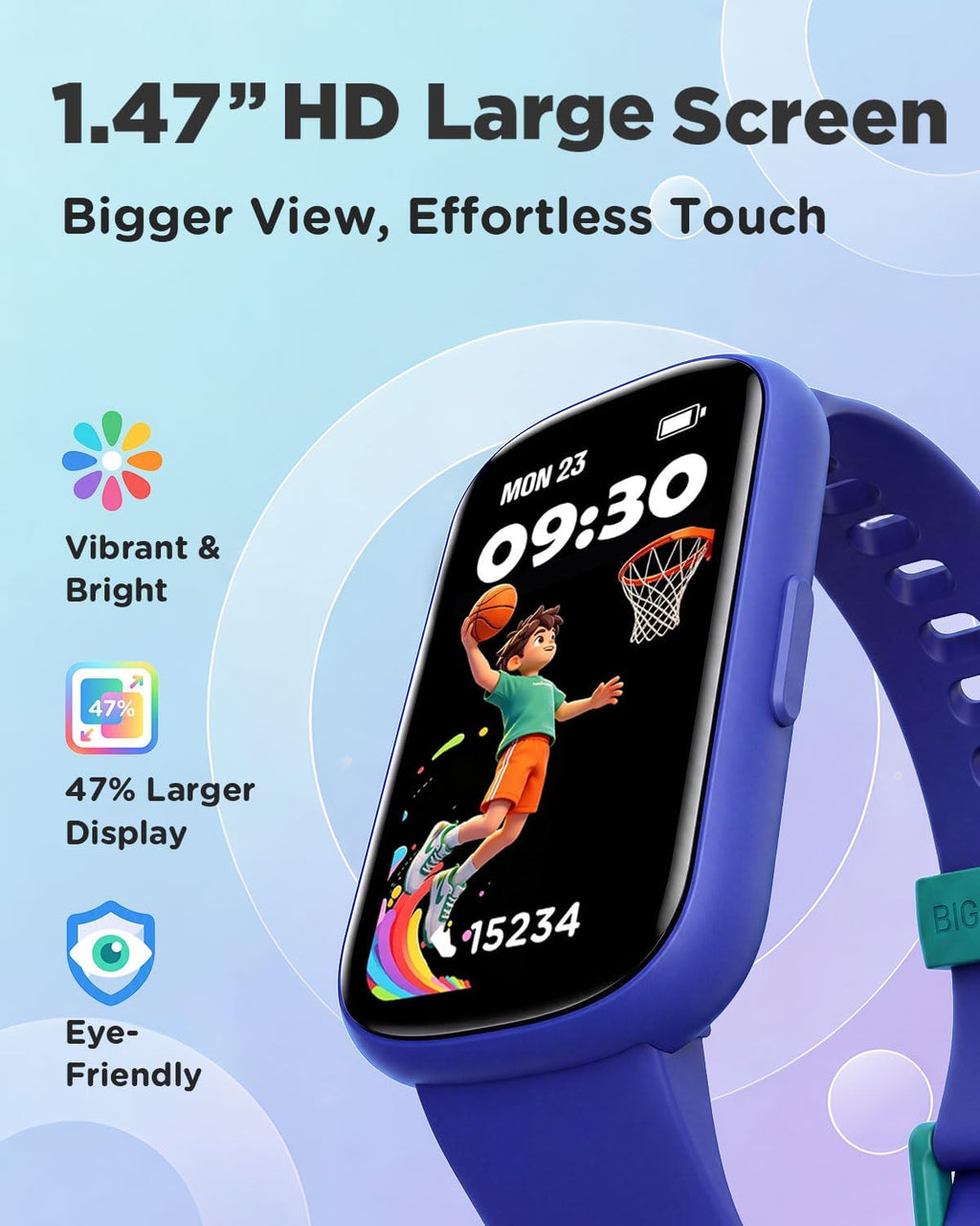 BIGGERFIVE Vigor Plus - Reloj de fitness para niños, reloj inteligente 1.47