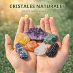 Juego de 7 cristales curativos de chakras con tarjetas guía