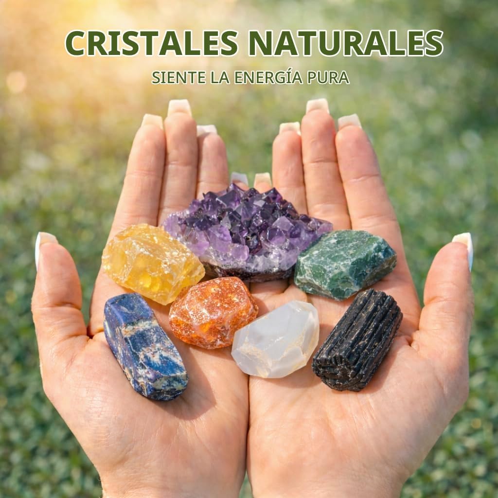Juego de 7 cristales curativos de chakras con tarjetas guía