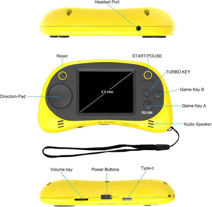 EASEGMER Juegos electrónicos portátiles de 16 bits para niños con 2...