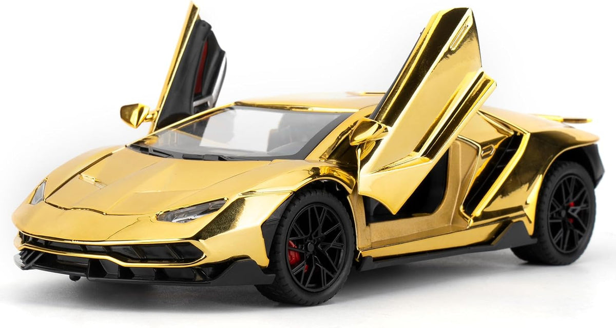 TGRCM-CZ 1/24 Lamborghini 770 Model Car, coche de juguete con sonido y luz con función de retroceso, modelo de aleación coleccionable, regalo para niños dorado