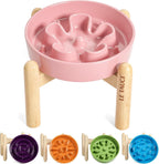 LE TAUCI Cuencos de cerámica para perros de alimentación lenta, elevados para razas pequeñas, anti-engullimiento, antideslizantes, 6 pulgadas, rosa