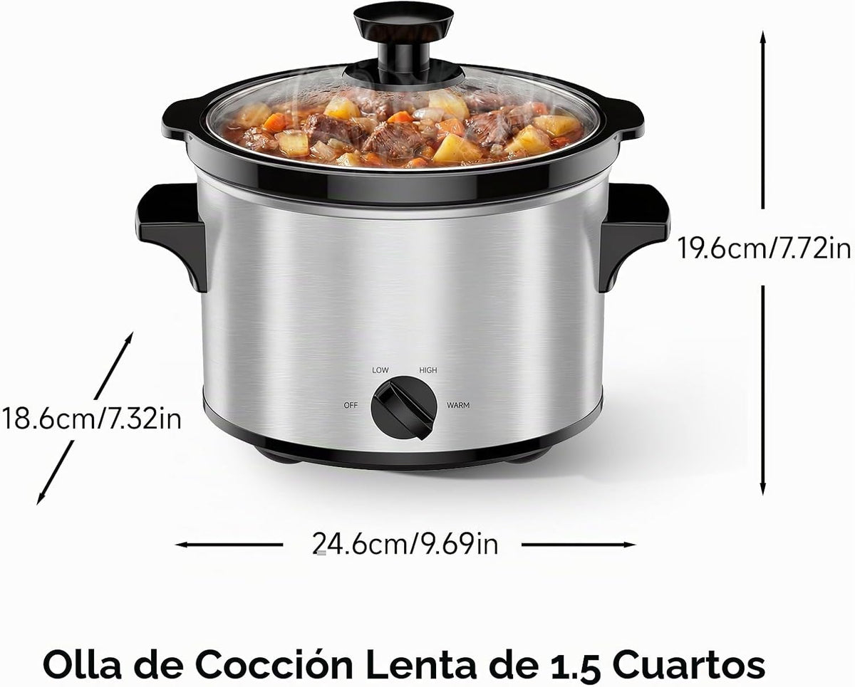 Olla de cocción lenta pequeña de 1.5 cuartos de galón para más de 2