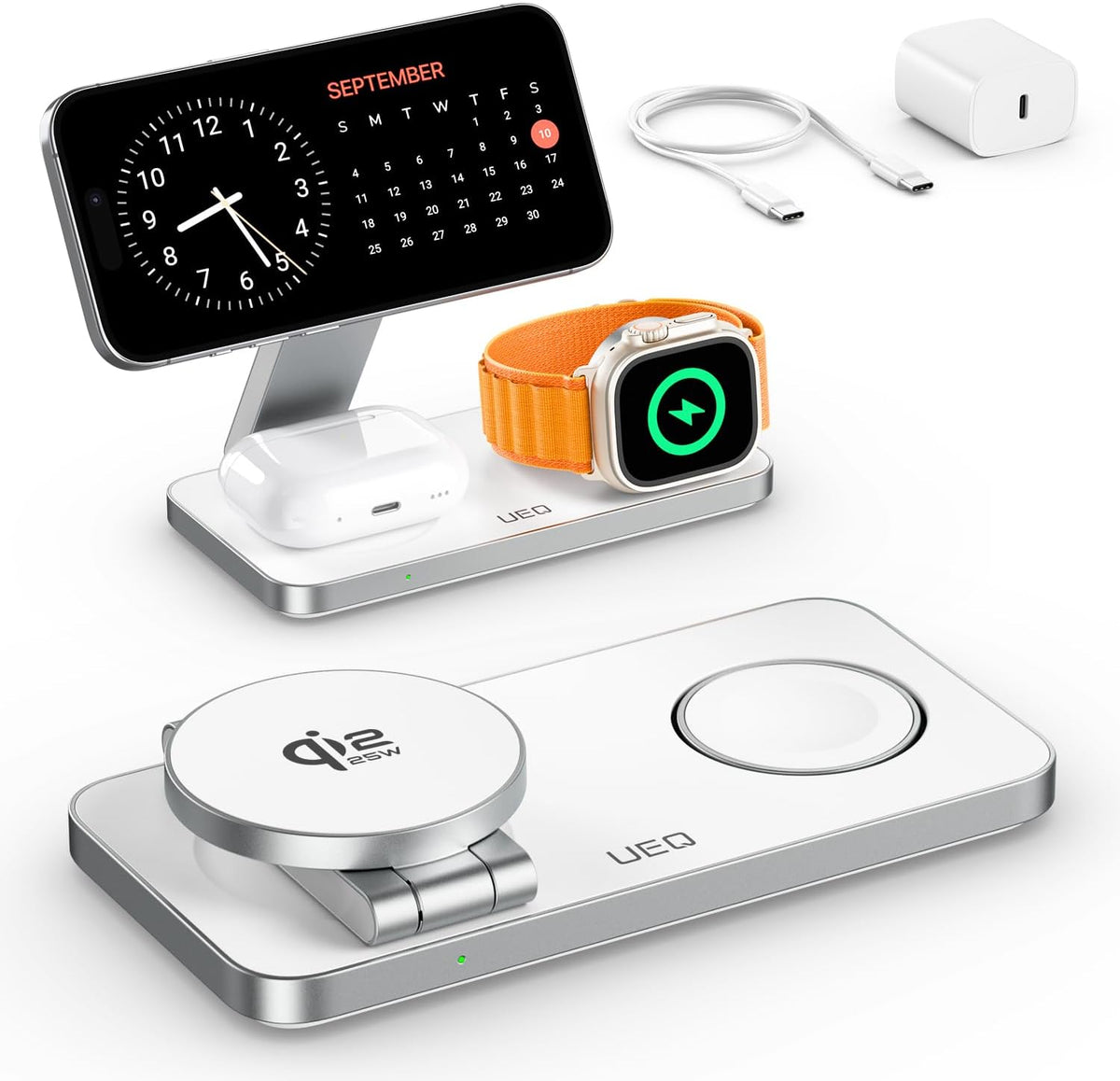 Estación de carga 3 en 1 para dispositivos Apple, QI2.2 25W soporte de cargador inalámbrico magnético ultrarrápido, compatible con MagSafe, cargador de viaje plegable para iPhone Air/17/16/15/14