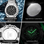 OLEVS Reloj para hombre Big Face Acero inoxidable Impermeable Luminoso Diamante