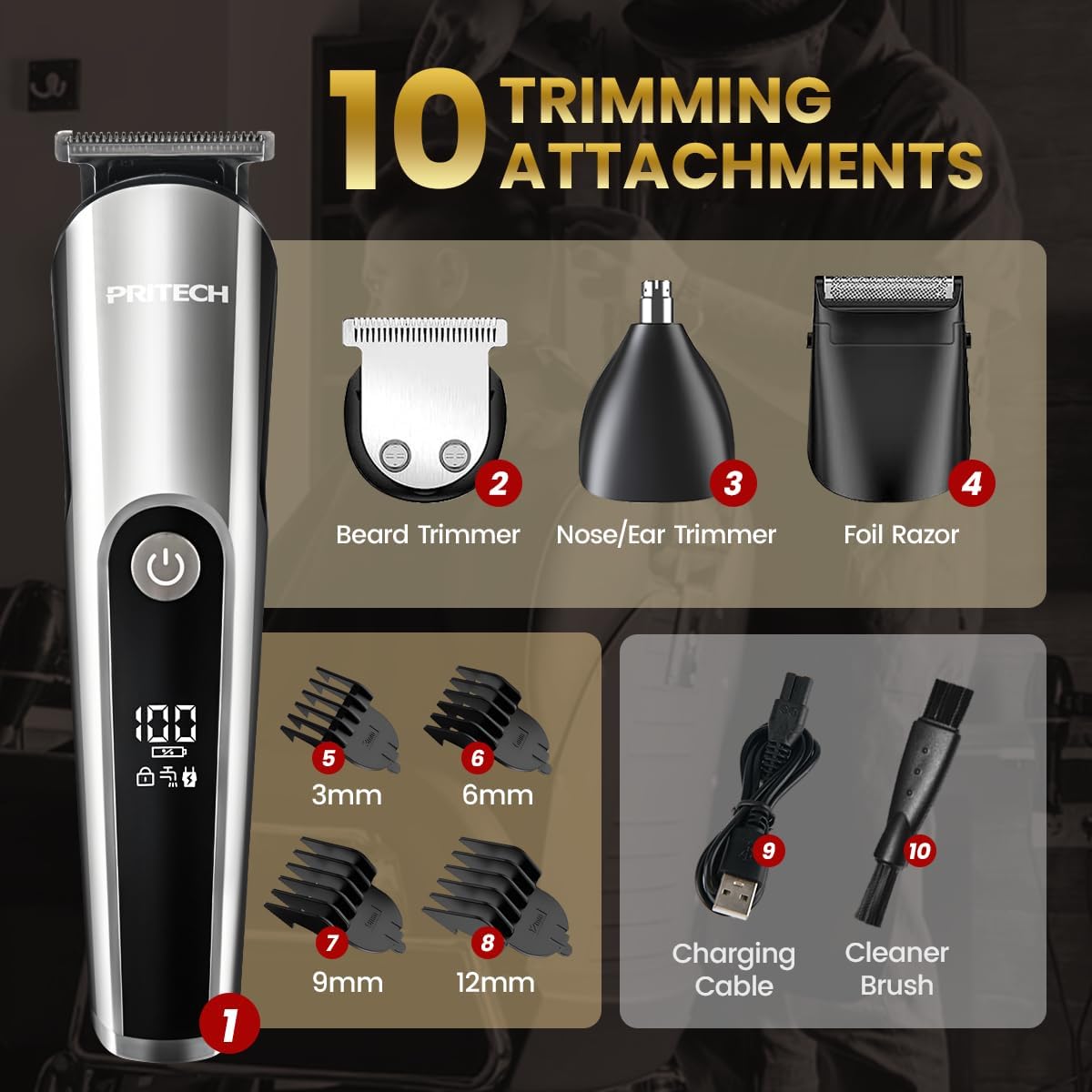 PRITECH Cortadora de Barba para Hombre, Kit de 3 en 1 de Cortadores...