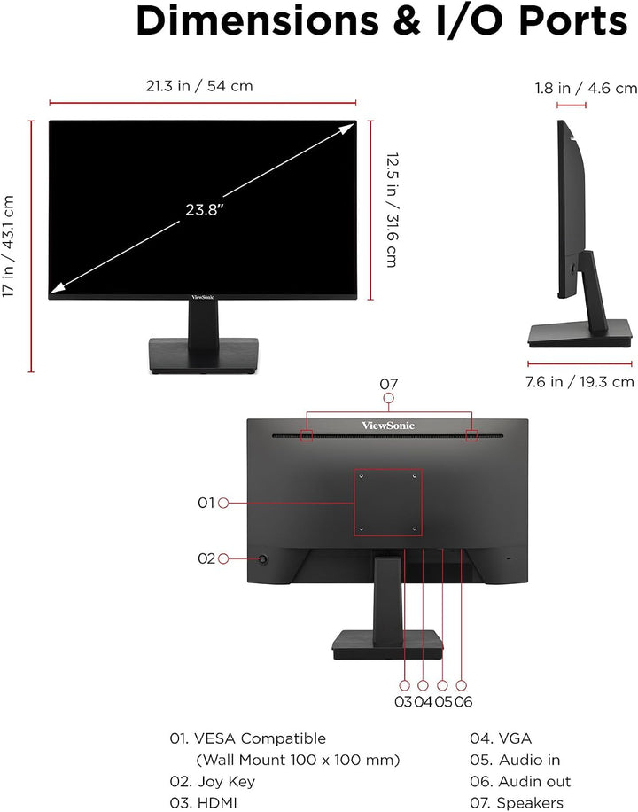 ViewSonic VA2448-MH Monitor de computadora de 24 pulgadas 1080p, pa...
