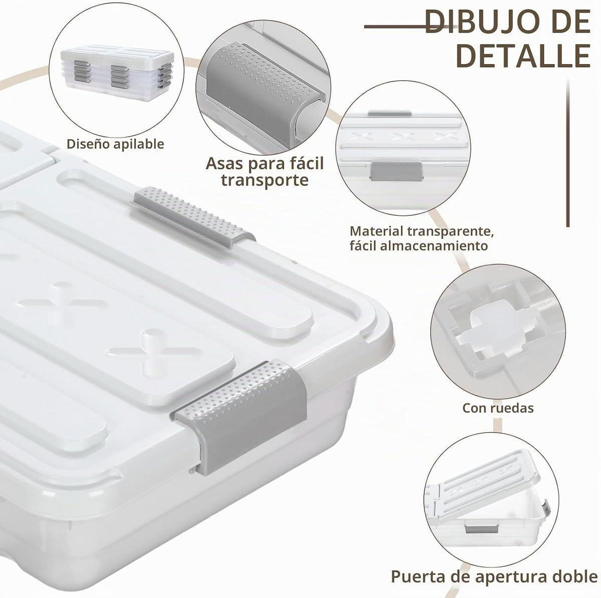 Beeveer - Contenedor de plástico para guardar debajo de la cama, 4 unidades
