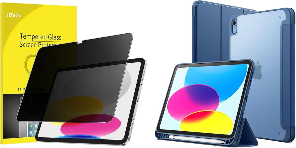 JETech Protector de pantalla de privacidad para iPad (A16) de 11ª/10ª generación (2025/2022) y funda mate con soporte para lápices