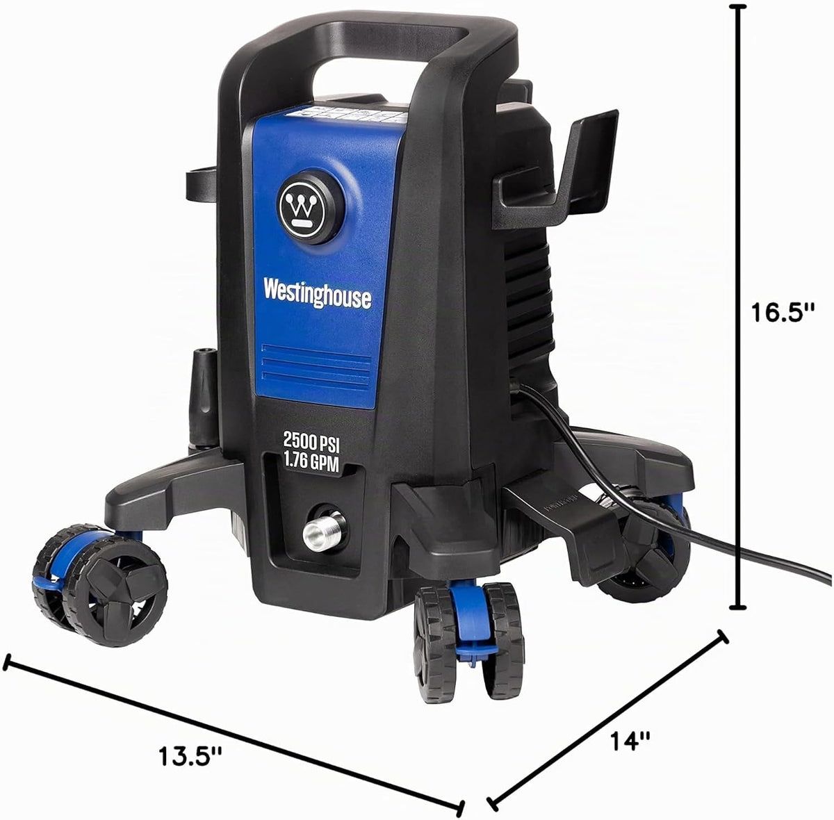 Westinghouse ePX3500 - Lavadora a presión eléctrica, 2500 PSI máx. 1.76 GPM máximo con tecnología antivuelco, tanque de jabón a bordo, varita de acero profesional, juego de 5 boquillas, para coches