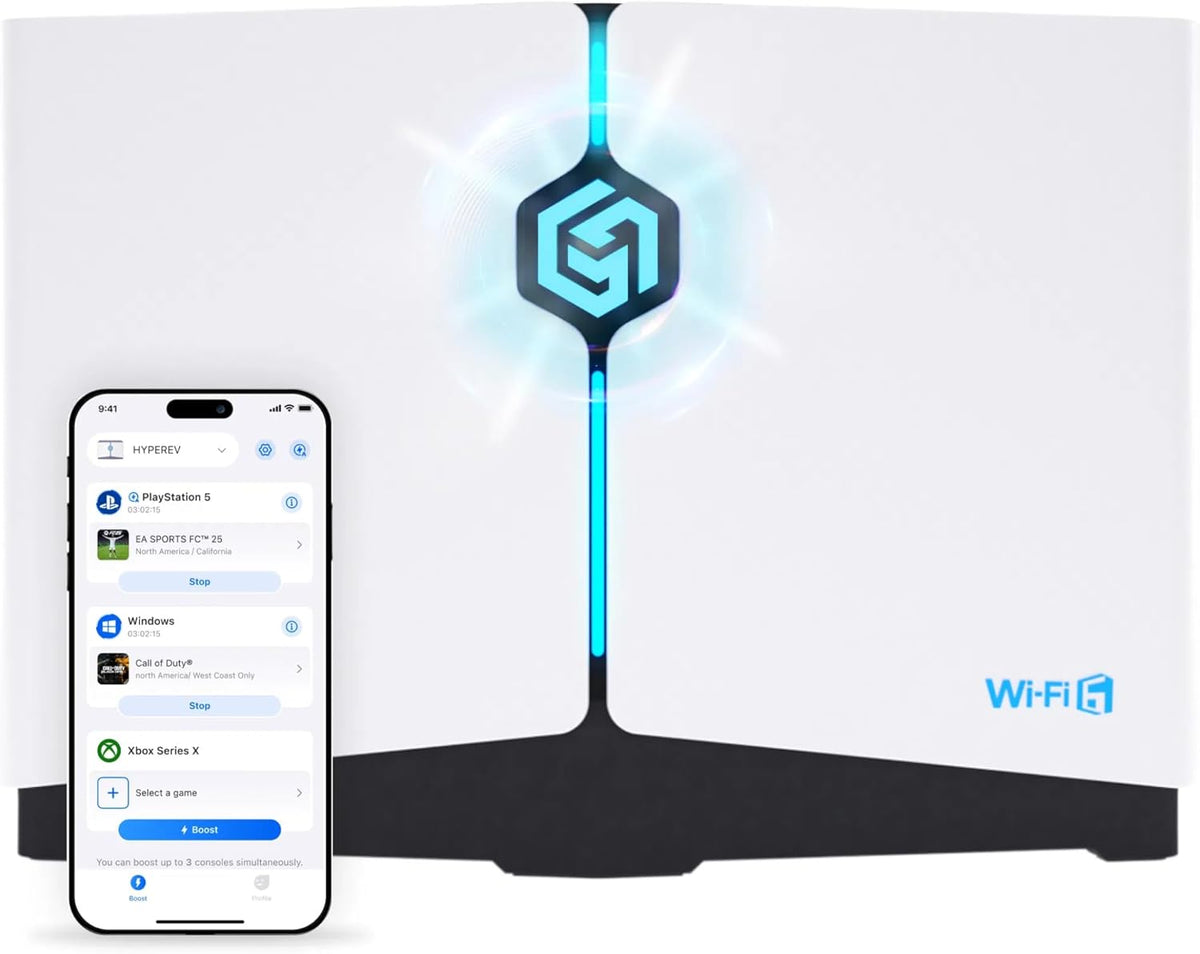 HYPEREV Router de Juego WiFi Booster - AX3000 para PC y Consolas, Plan Core - Blanco