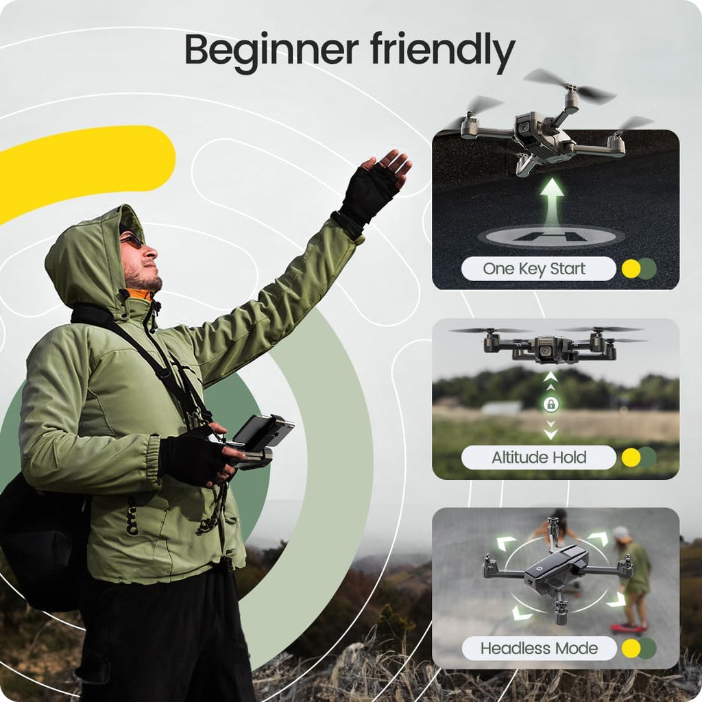 Holy Stone HS440 Drone FPV plegable con cámara WiFi 1080P para adultos principiantes y niños; control de gestos de voz RC Quadcopter con batería modular para largo tiempo de vuelo, vuelo automático, estuche de transporte