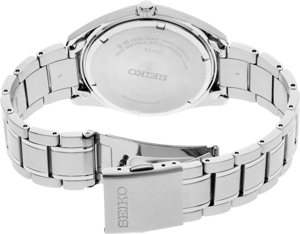 SEIKO SUR527 Reloj de cuarzo para hombre - Colección Essentials - Esfera verde con calendario de fecha, acero inoxidable - Resistente al agua 100M