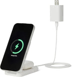 Amazon Basics MagSafe - Estación de carga inalámbrica compatible, 25 W máx. Carga rápida Qi2.2 certificado 2 en 1, soporte plegable para iPhone 17/16/15/14/13/12 y AirPods, con adaptador máximo de 45