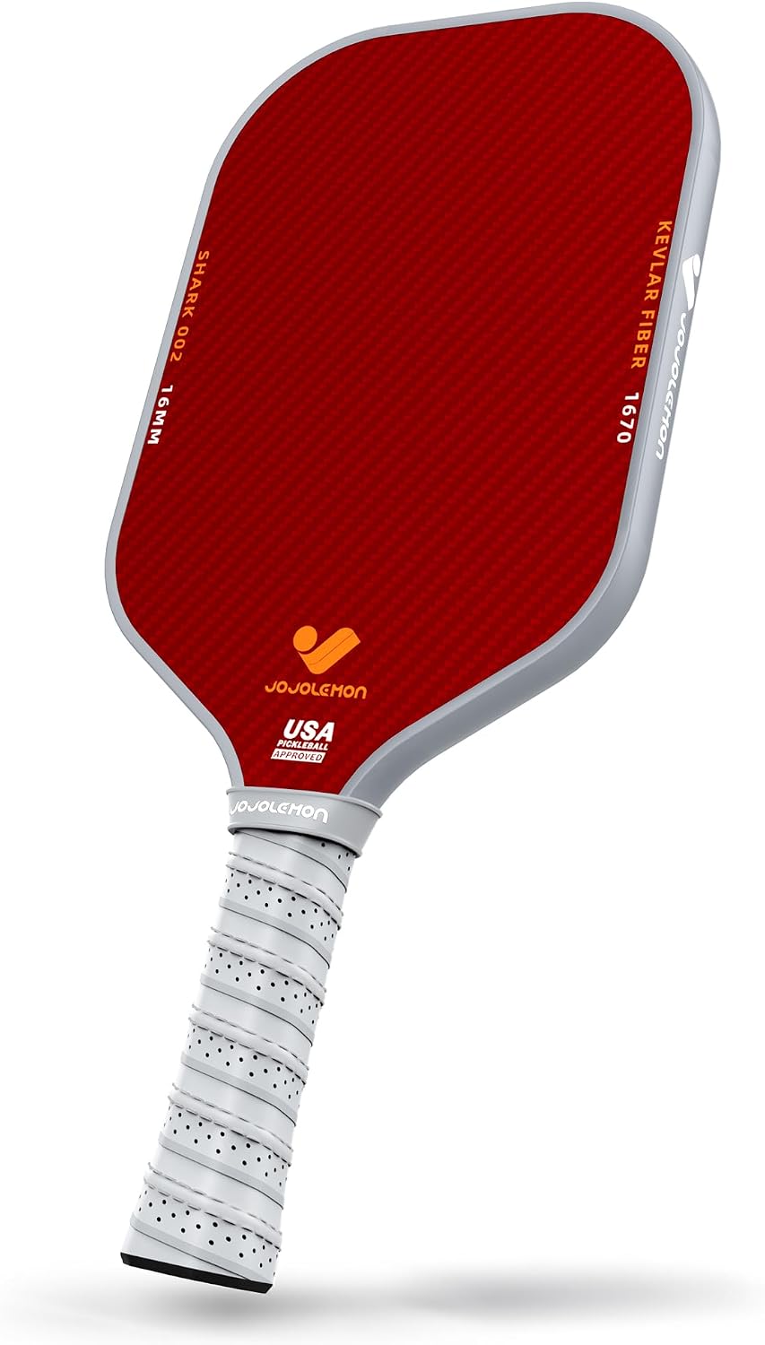 JOJOLEMON Paletas de pickleball, pala de fibra de carbono con un núcleo de polímero Shark Power de 0.63 pulgadas, las raquetas de pickleball diseñadas para un giro y consistencia definitivos
