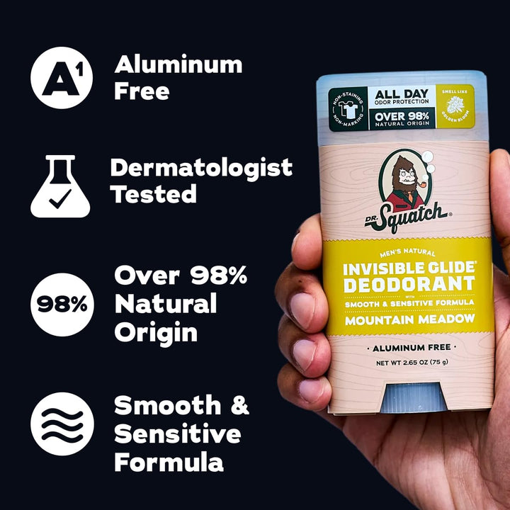 Dr. Squatch Invisible Glide Natural Desodorante para hombre, desliz...