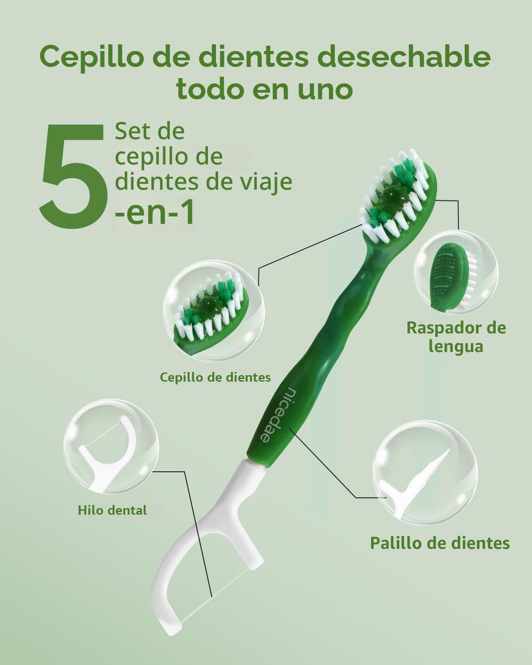 nicedae 60Ct Mini cepillo de dientes desechable de viaje a granel c...